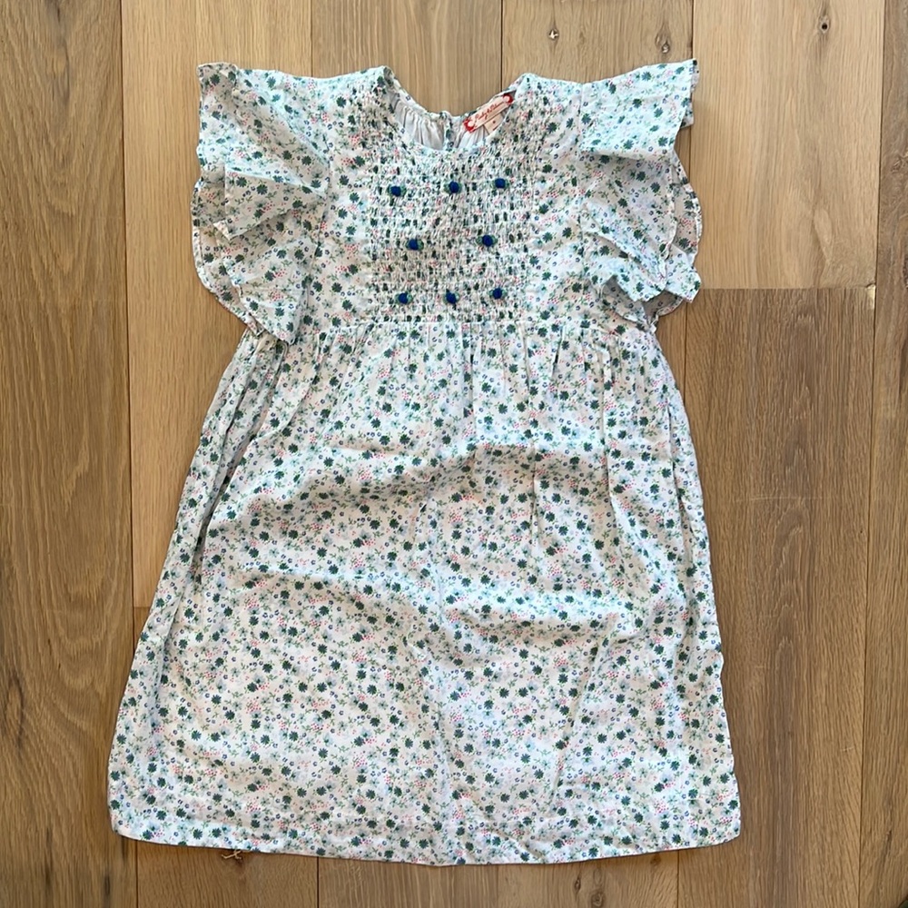 Smocked cotton floral girls dress
